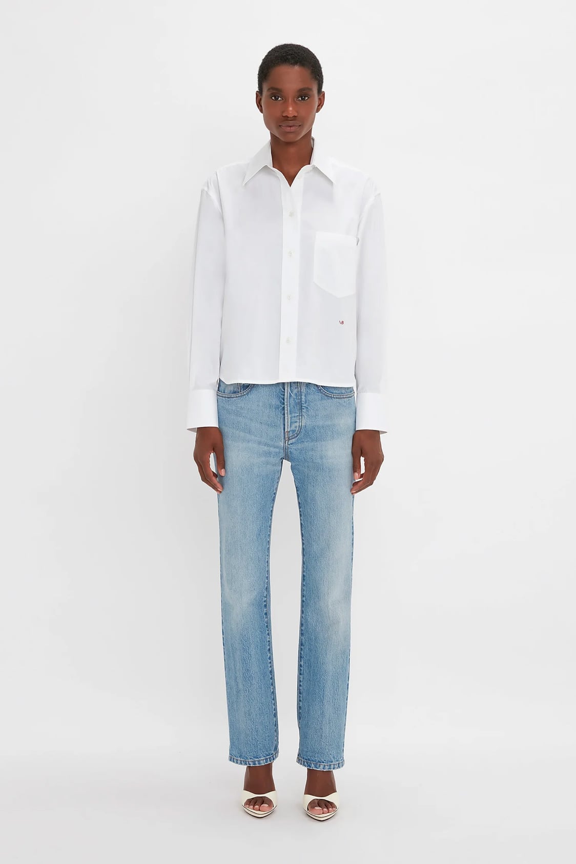 Pointed Collar Oversized Shirt In White